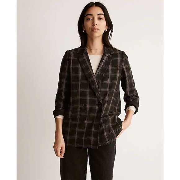 Madewell Jackets & Blazers - NWOT Madewell Caldwell Oversized Black Gray Plaid Blazer Women Sz Medium NH898